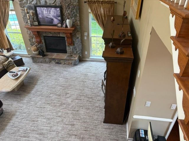 Plush carpet, family living room