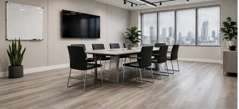 Light grey wood-look laminate in a meeting room